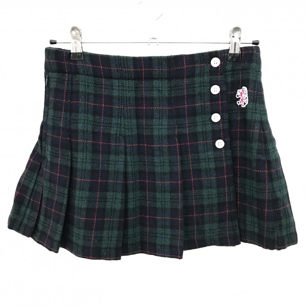 【超美品】アドミラル ウール巻きスカート ネイビー×グリーン チェック ロゴワッペン 裏地付き レディース S ゴルフウェア Admiral
