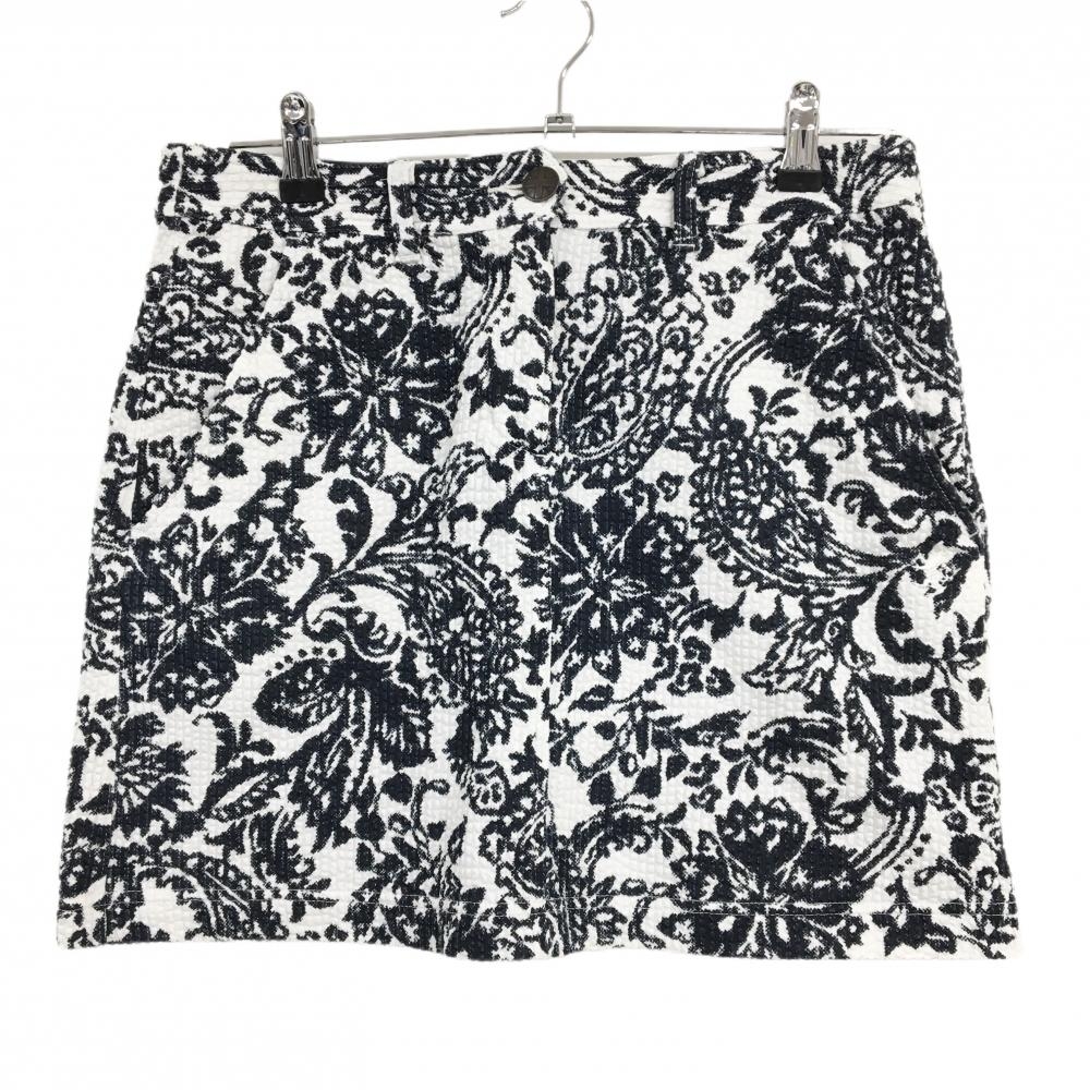 【超美品】アドミラル スカート 白×ダークネイビー 総柄 花 サッカー生地調 レディース L ゴルフウェア Admiral