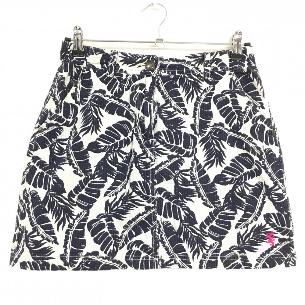 アドミラル スカート 白×ネイビー リーフ総柄 サッカー生地 ロゴピンク  レディース L ゴルフウェア Admiral