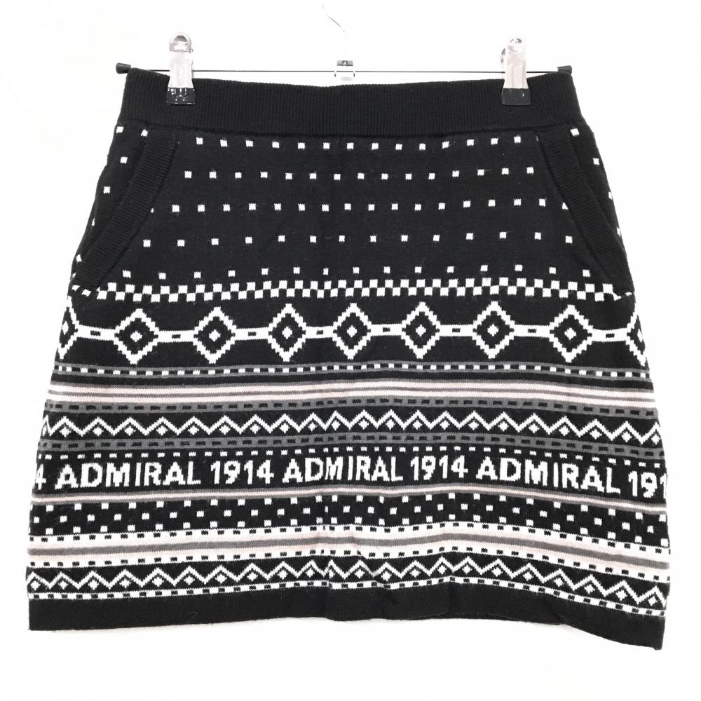 アドミラル ニットスカート 黒×白 総柄 裏地付  レディース M ゴルフウェア Admiral