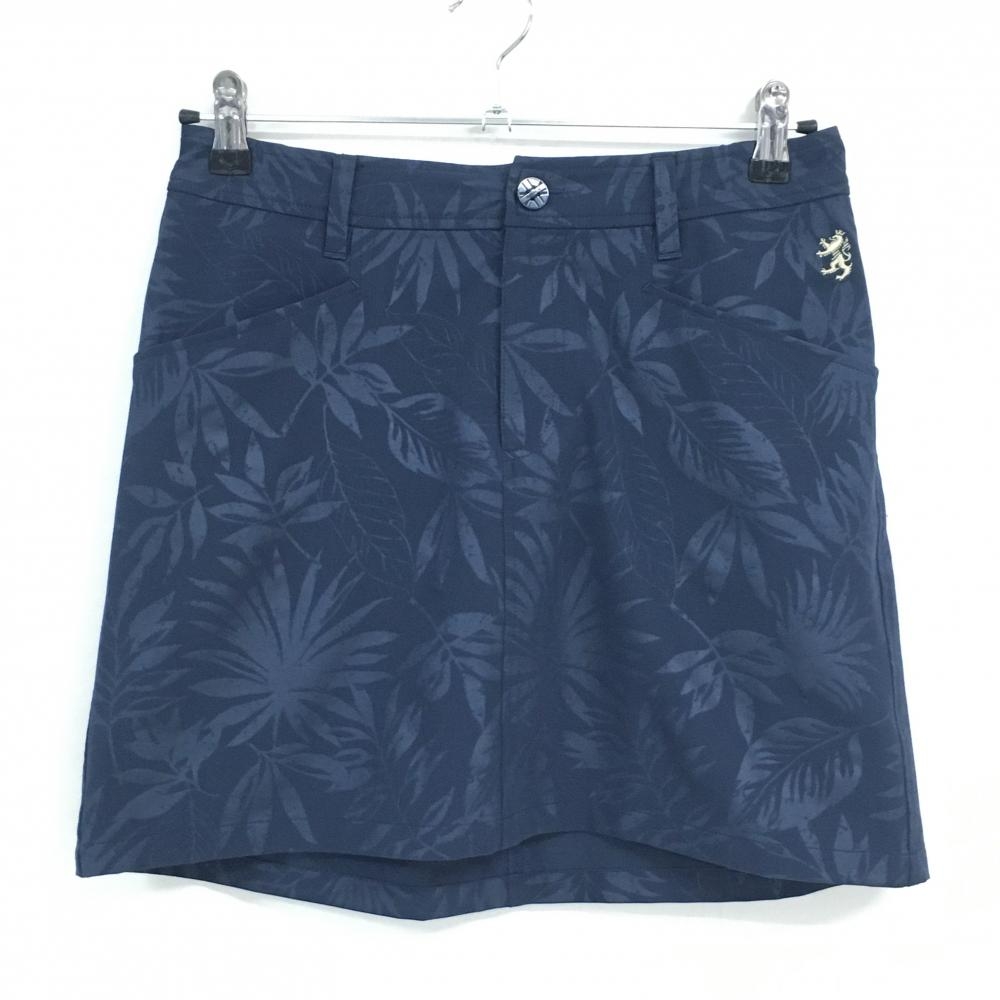 【超美品】アドミラル スカート ネイビー リーフ柄地模様 ロゴ刺しゅう レディース L ゴルフウェア Admiral