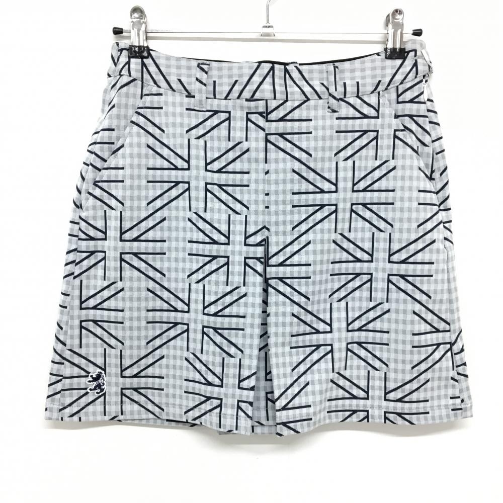 【超美品】アドミラル スカート ライトグレー×ネイビー 総柄 チェック柄地模様 裾ロゴワッペン レディース L ゴルフウェア Admiral