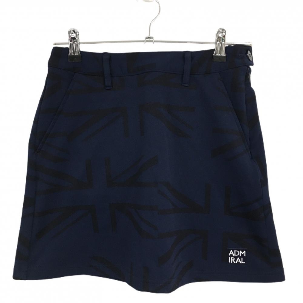 【超美品】アドミラル ストレッチスカート ネイビー×黒系 総柄 後ろウエストゴム レディース M ゴルフウェア Admiral