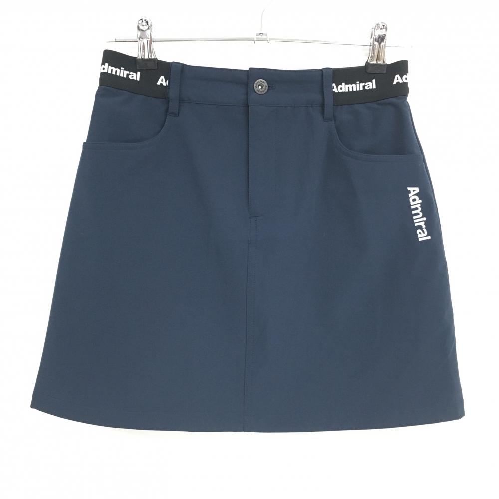 【超美品】アドミラル ストレッチスカート ネイビー×白 サイドウエストゴム 後ろユニオンジャック レディース M ゴルフウェア Admiral