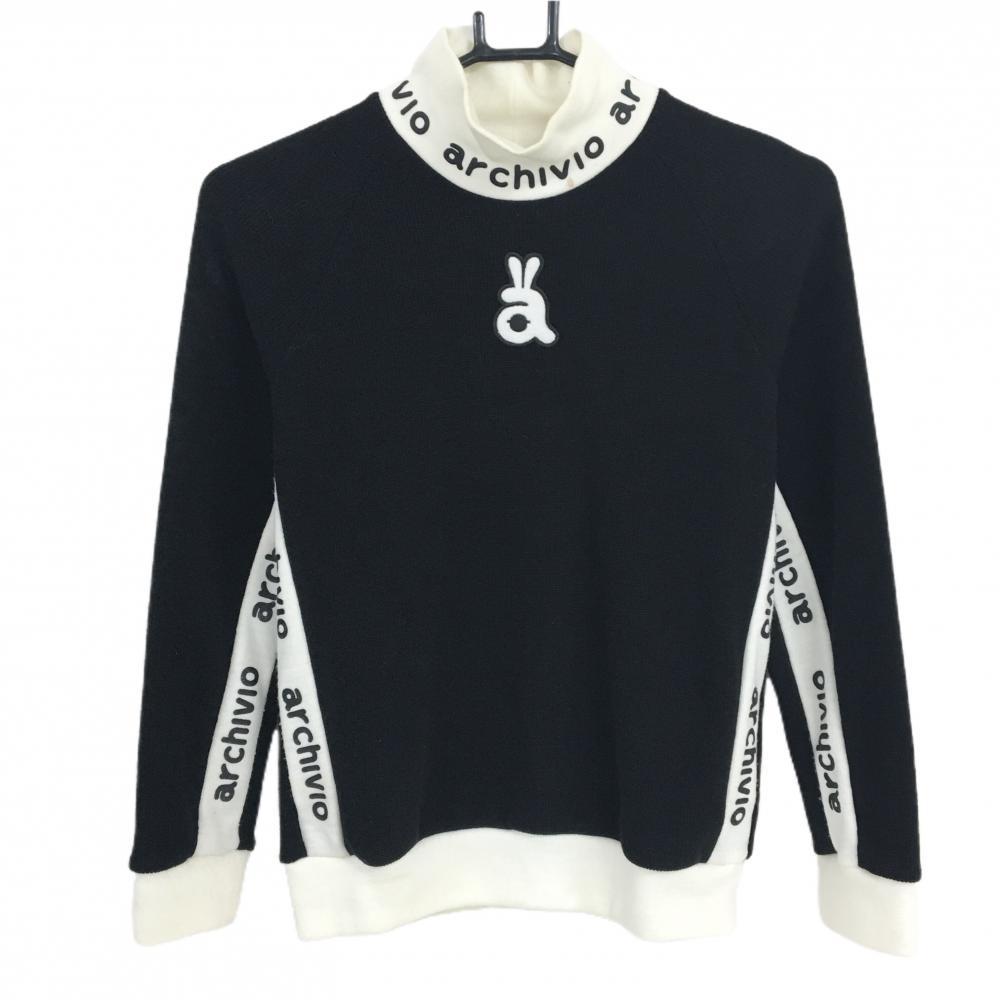 アルチビオ 切替セーター 黒×白 サイド・ネックロゴライン ウール混 レディース 36(S) ゴルフウェア archivio