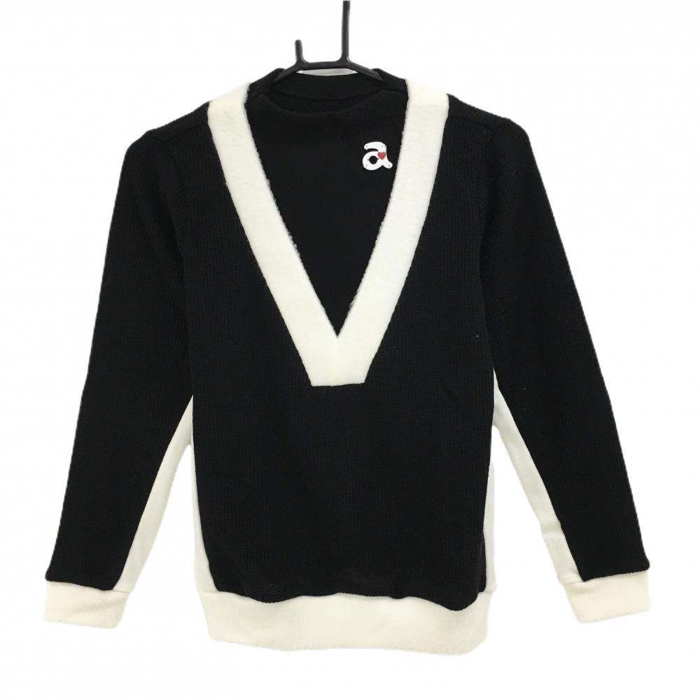 【美品】アルチビオ セーター 黒×白 ロゴ 重ね着風 ニット レディース 36(S) ゴルフウェア archivio