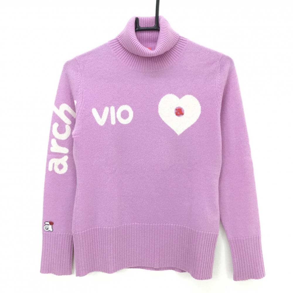 【美品】アルチビオ タートルネックセーター ピンク×白 ハート カシミヤ100％ ニット レディース 38(M) ゴルフウェア archivio