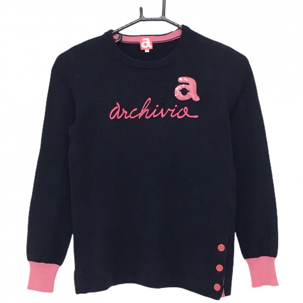【美品】アルチビオ セーター ダークネイビー ウール混 ロゴ レディース 36(S) ゴルフウェア archivio
