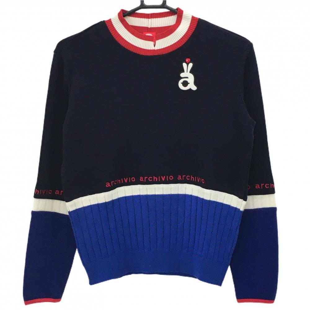 【美品】アルチビオ ハイネックセーター ネイビー×ブルー  レディース 38(M) ゴルフウェア archivio