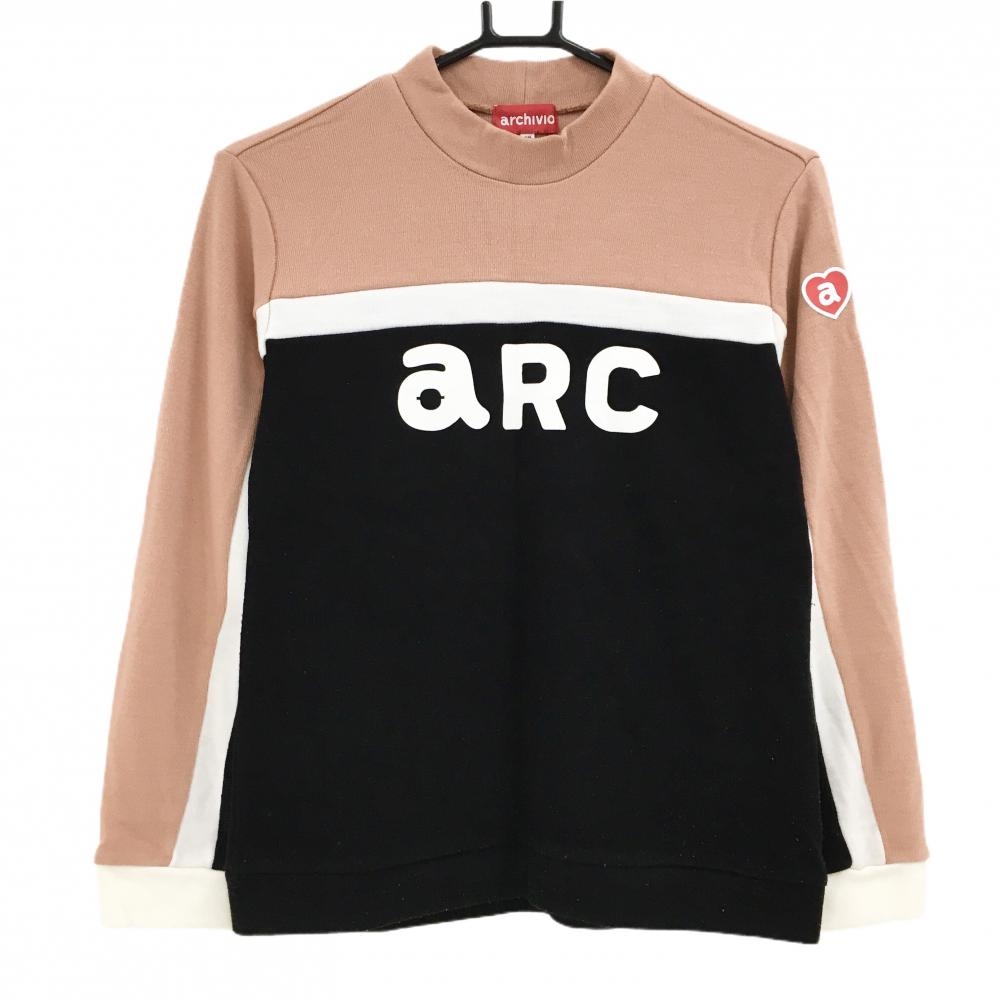 アルチビオ セーター 黒×サーモンピンク系×白 ウール混 ニット レディース 38(M) ゴルフウェア archivio