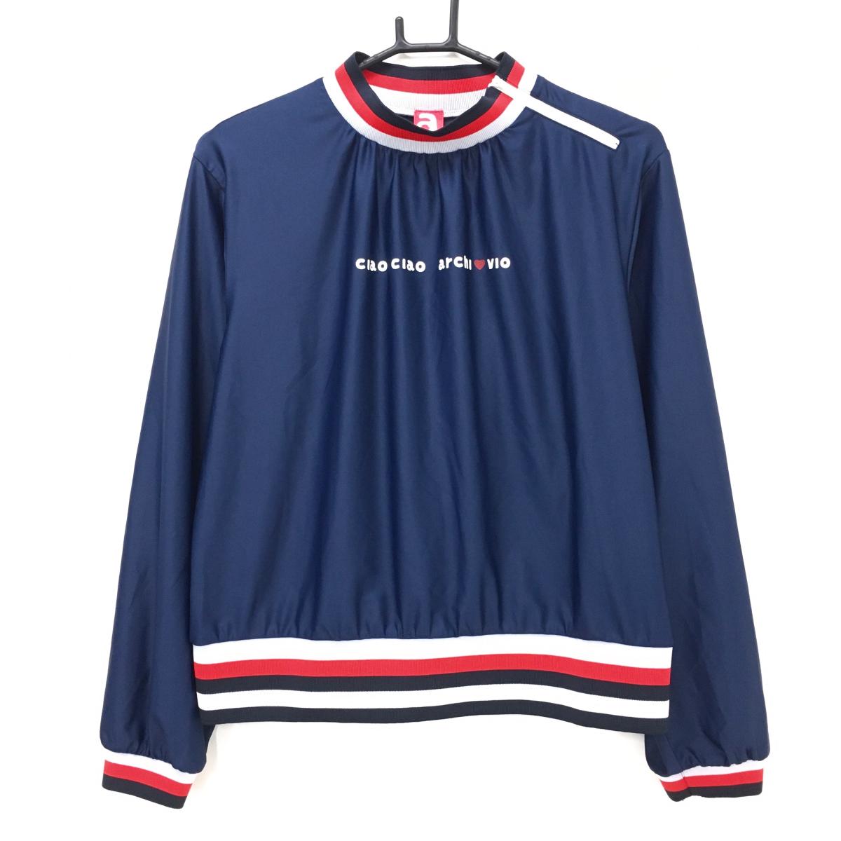 【新品】アルチビオ スニード ネイビー×レッド UVカット ブルゾン 肩ハーフジップ レディース 40(L) ゴルフウェア archivio