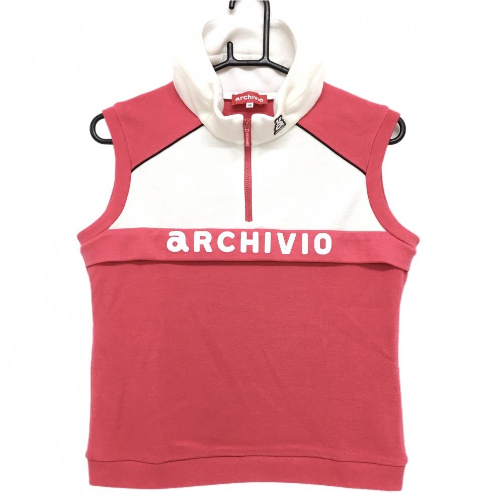 アルチビオ ハイネックベスト ピンク×白 ウール混 ハーフジップ  レディース 38 ゴルフウェア 2024年モデル archivio