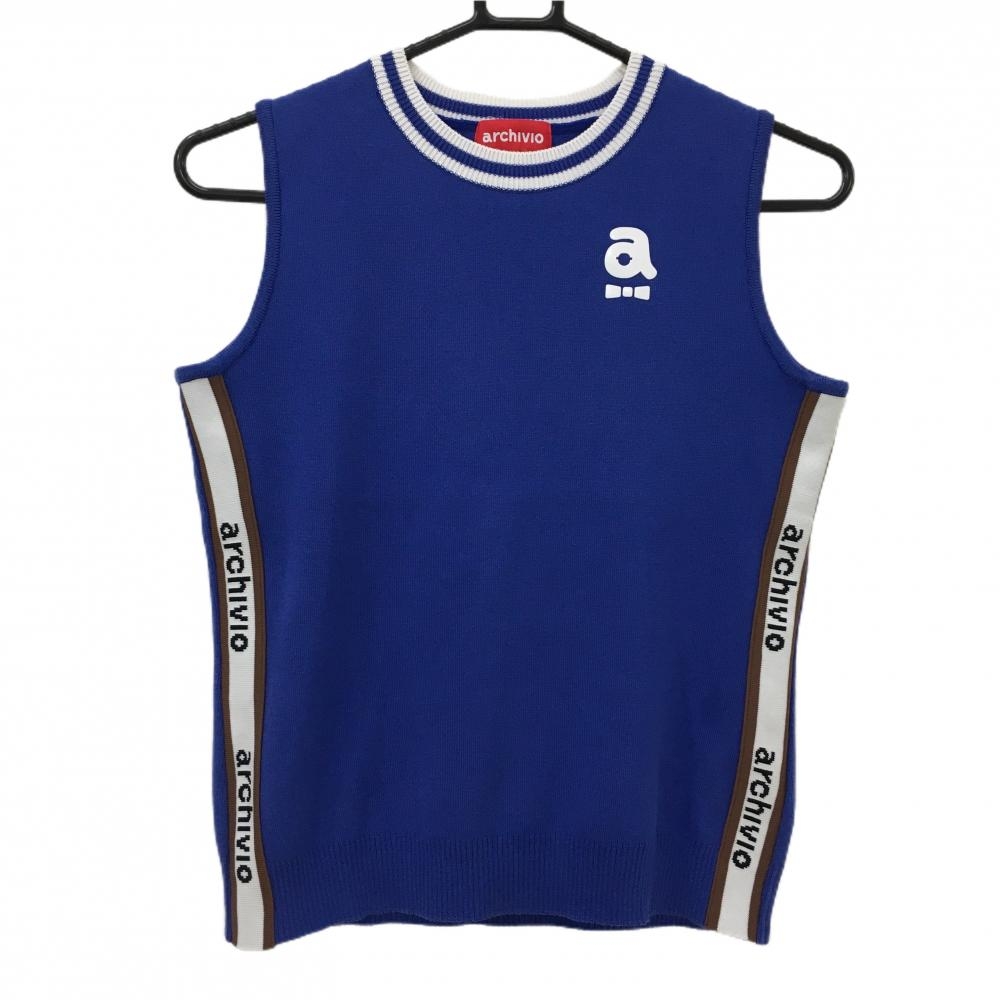 【超美品】アルチビオ ニットベスト ブルー×白 サイドライン レディース 36(S) ゴルフウェア 2023年モデル archivio