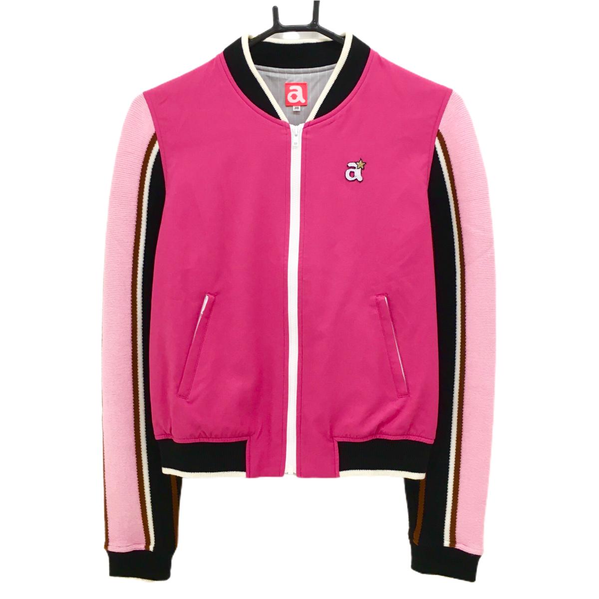 【超美品】アルチビオ ジャケットブルゾン ピンク×黒×白 袖ニットボーダー 身頃蓄熱裏地  レディース 38(M) ゴルフウェア archivio