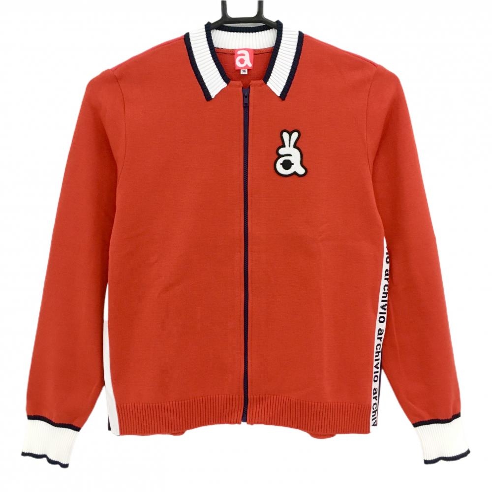 【超美品】アルチビオ ニットジャケット レッド 後裾ロゴ  レディース 36(S) ゴルフウェア archivio