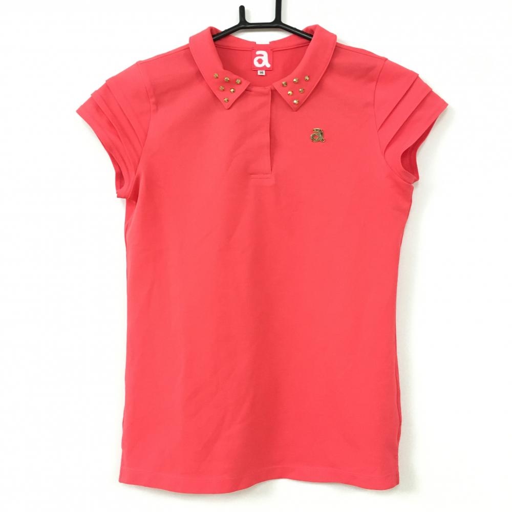 【超美品】アルチビオ 半袖ポロシャツ レッドピンク 襟スタッズ 日本製 レディース 36 ゴルフウェア archivio
