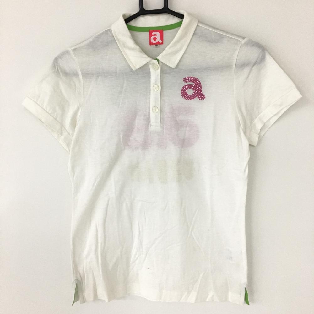 アルチビオ 半袖ポロシャツ 白×ピンク ラインストーンロゴ コットン100％ レディース 38 ゴルフウェア archivio