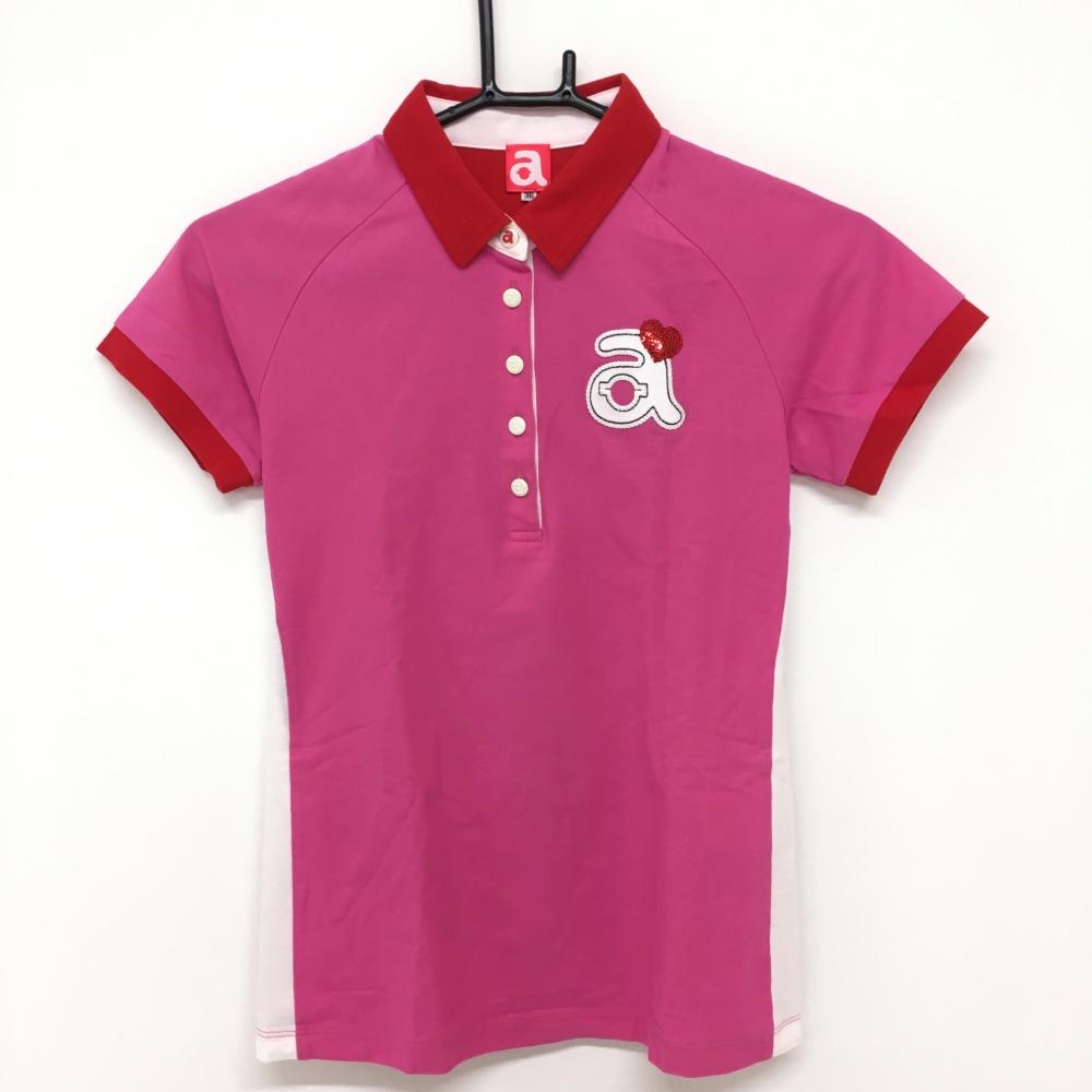 アルチビオ 半袖ポロシャツ ピンク×レッド スパンコールロゴ レディース 36 ゴルフウェア archivio