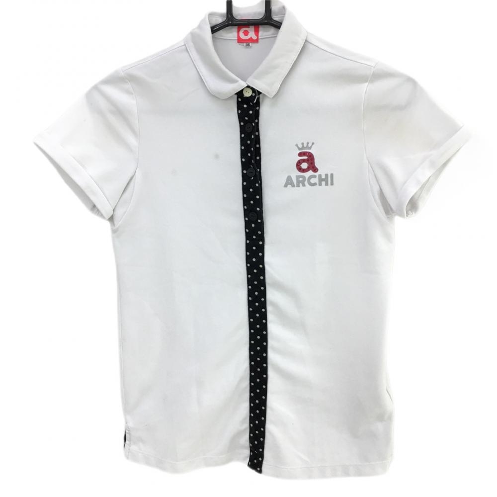アルチビオ 半袖ポロシャツ 白×黒 前立てドット  レディース 36 ゴルフウェア archivio