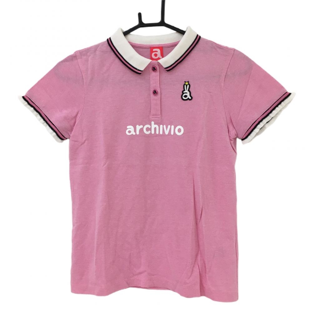 アルチビオ 半袖ポロシャツ ピンク×白 袖口フリル  レディース 36(S) ゴルフウェア archivio