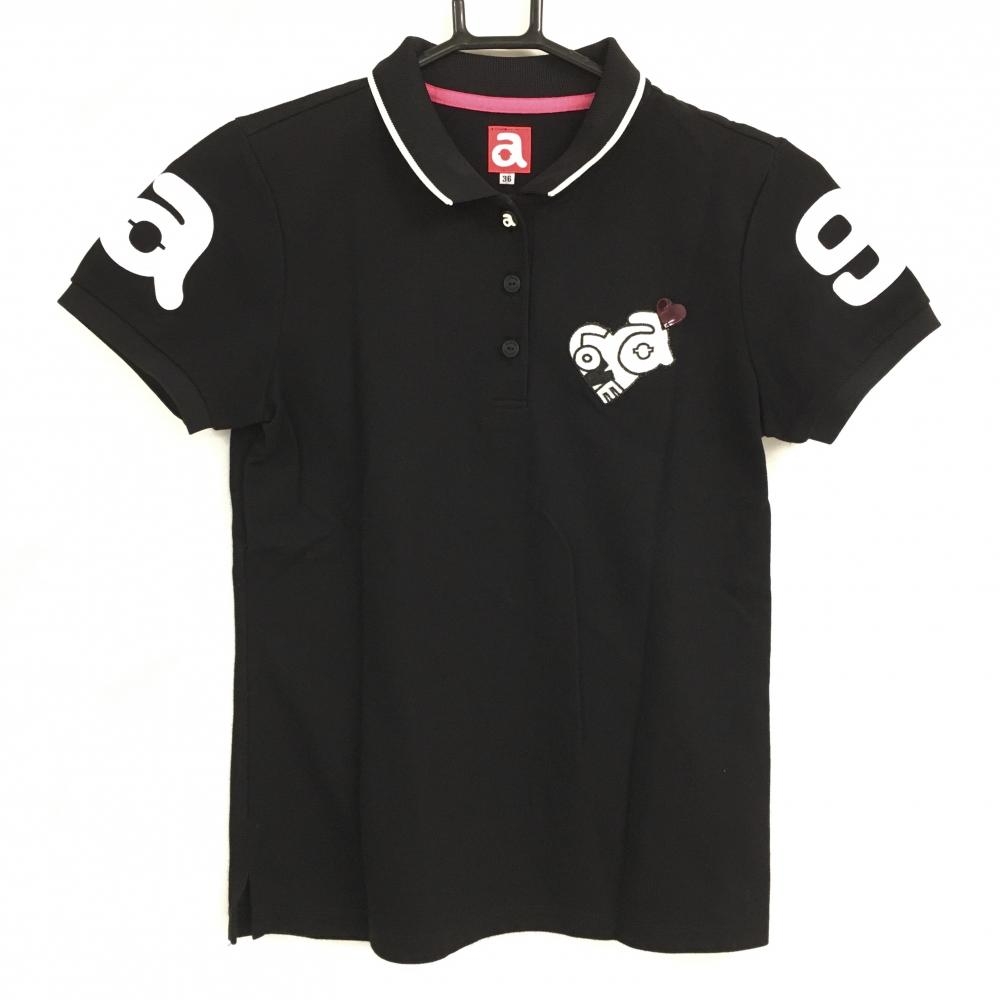【超美品】アルチビオ 半袖ポロシャツ 黒×白 ロゴプリント レディース 36(S) ゴルフウェア archivio