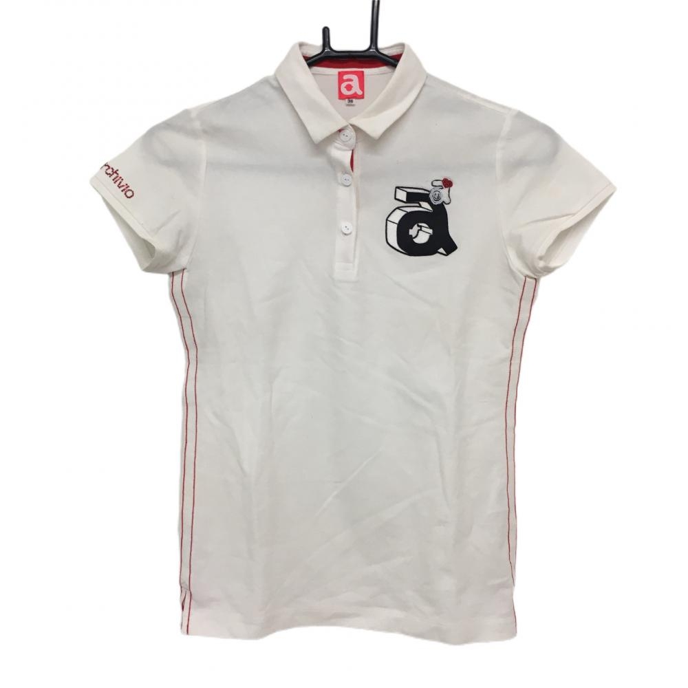アルチビオ 半袖ポロシャツ 白×黒 ビーズ・ラインストーンロゴ  レディース 36 ゴルフウェア archivio