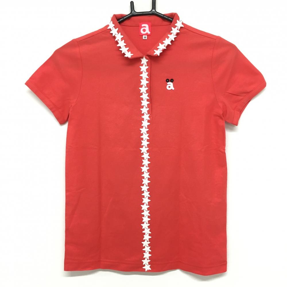 【美品】アルチビオ 半袖ポロシャツ レッド×白 襟・センター星ワッペン  レディース 36(S) ゴルフウェア archivio