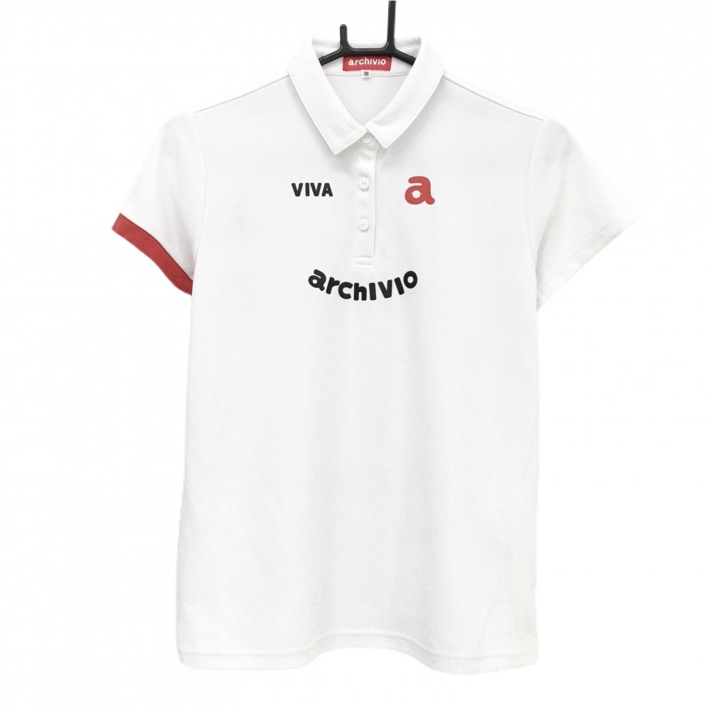 アルチビオ 半袖ポロシャツ 白 右袖口レッド レディース 38(M) ゴルフウェア archivio