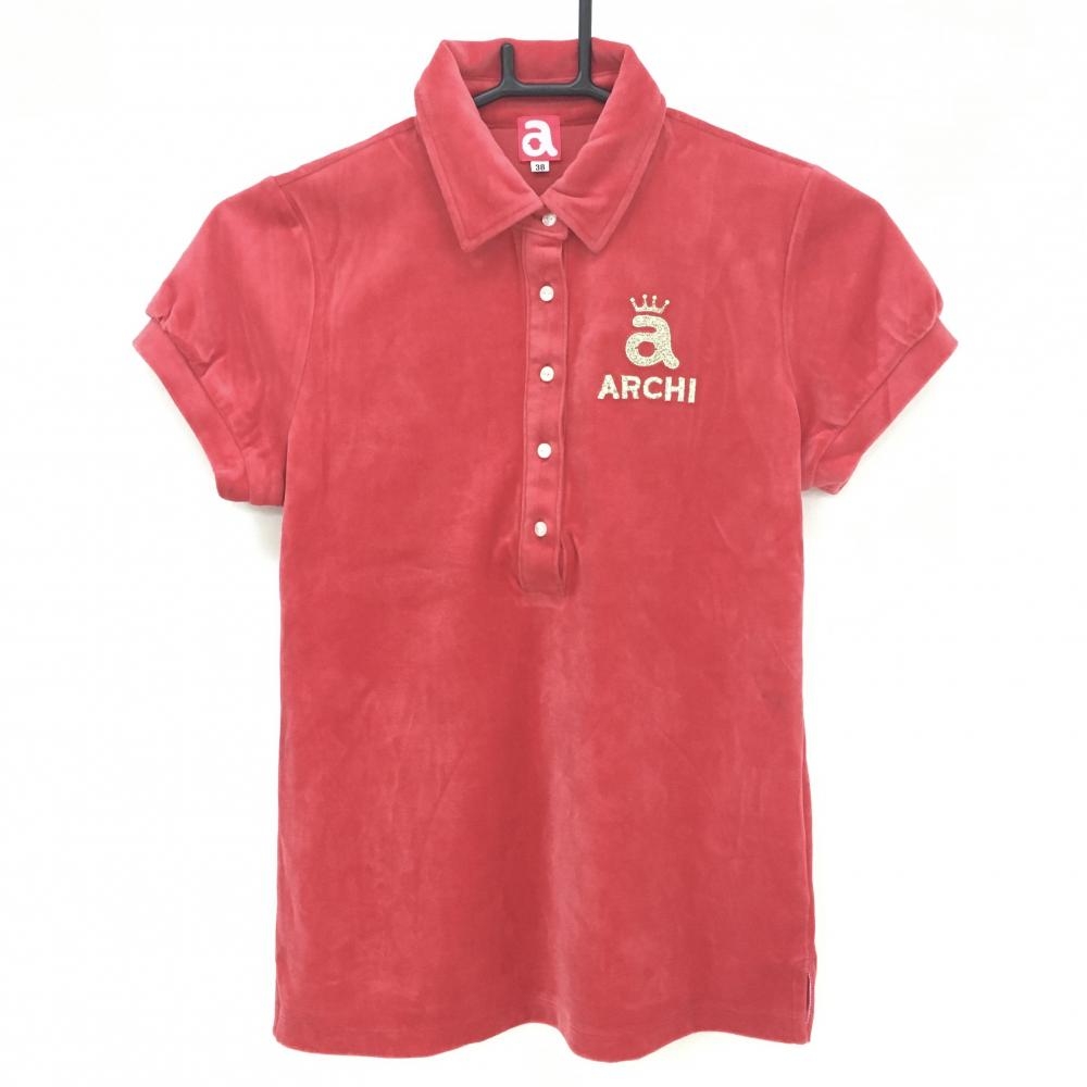 アルチビオ 半袖ポロシャツ レッド ベロア調 レディース 38(M) ゴルフウェア archivio