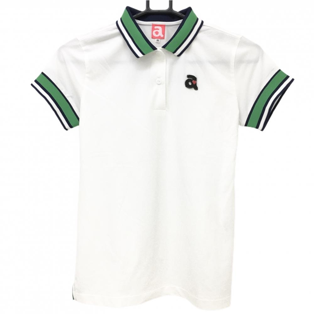【超美品】アルチビオ 半袖ポロシャツ 白×グリーン 襟袖口ライン  レディース 36(S) ゴルフウェア archivio