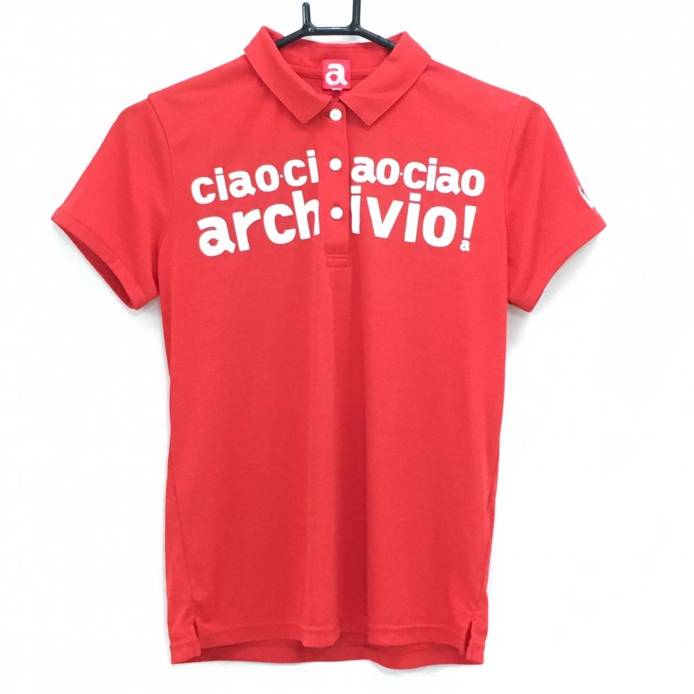 【超美品】アルチビオ 半袖ポロシャツ レッド×白 ビックプリント レディース 38(M) ゴルフウェア archivio
