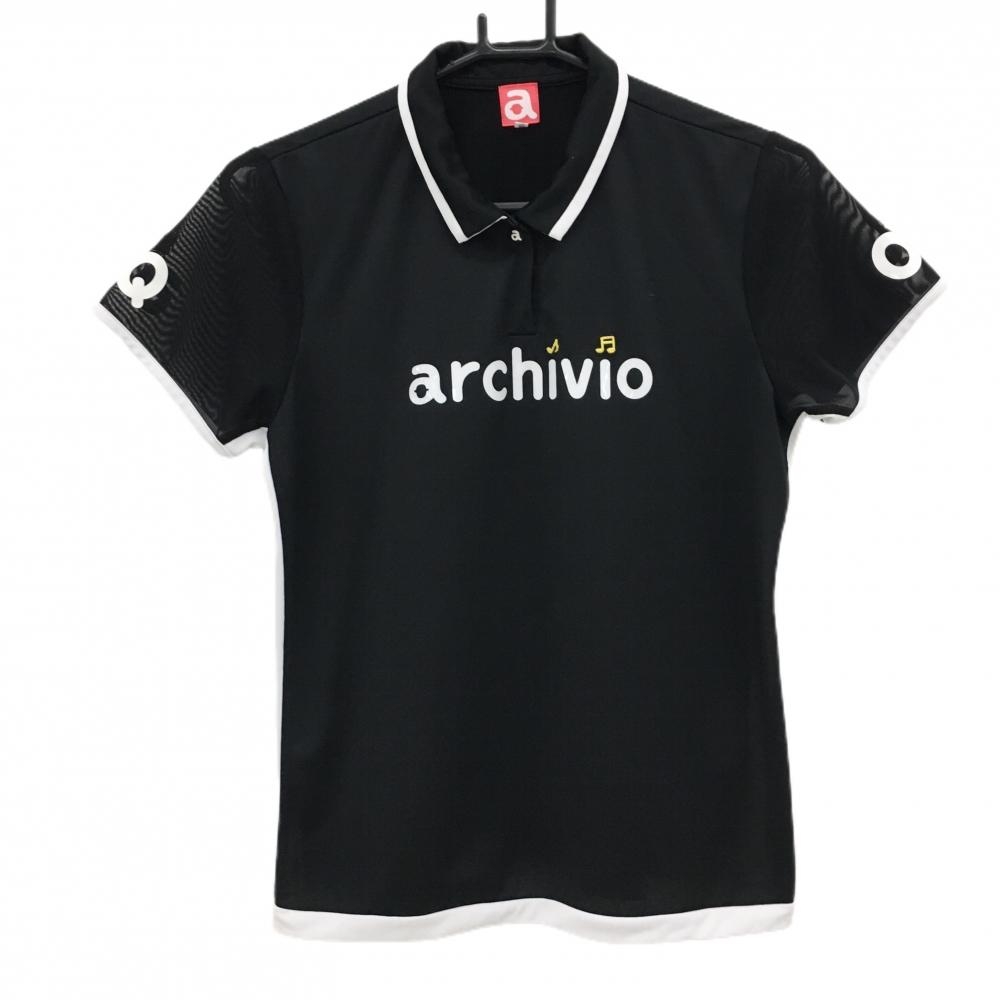 【超美品】アルチビオ 半袖ポロシャツ 黒×白 袖メッシュ フロントロゴ レディース 40(L) ゴルフウェア archivio