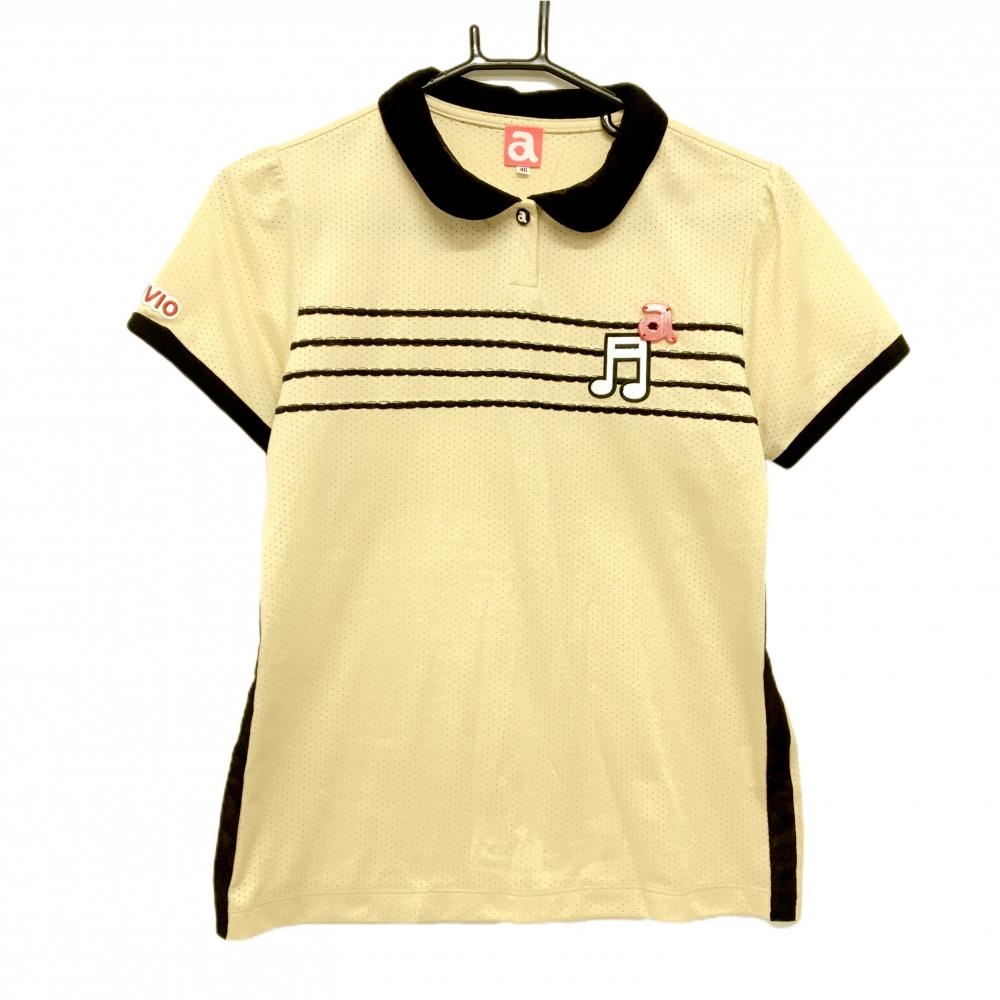 【超美品】アルチビオ 半袖ポロシャツ ベージュ×黒 メッシュ調 音符 レディース 40(L) ゴルフウェア archivio
