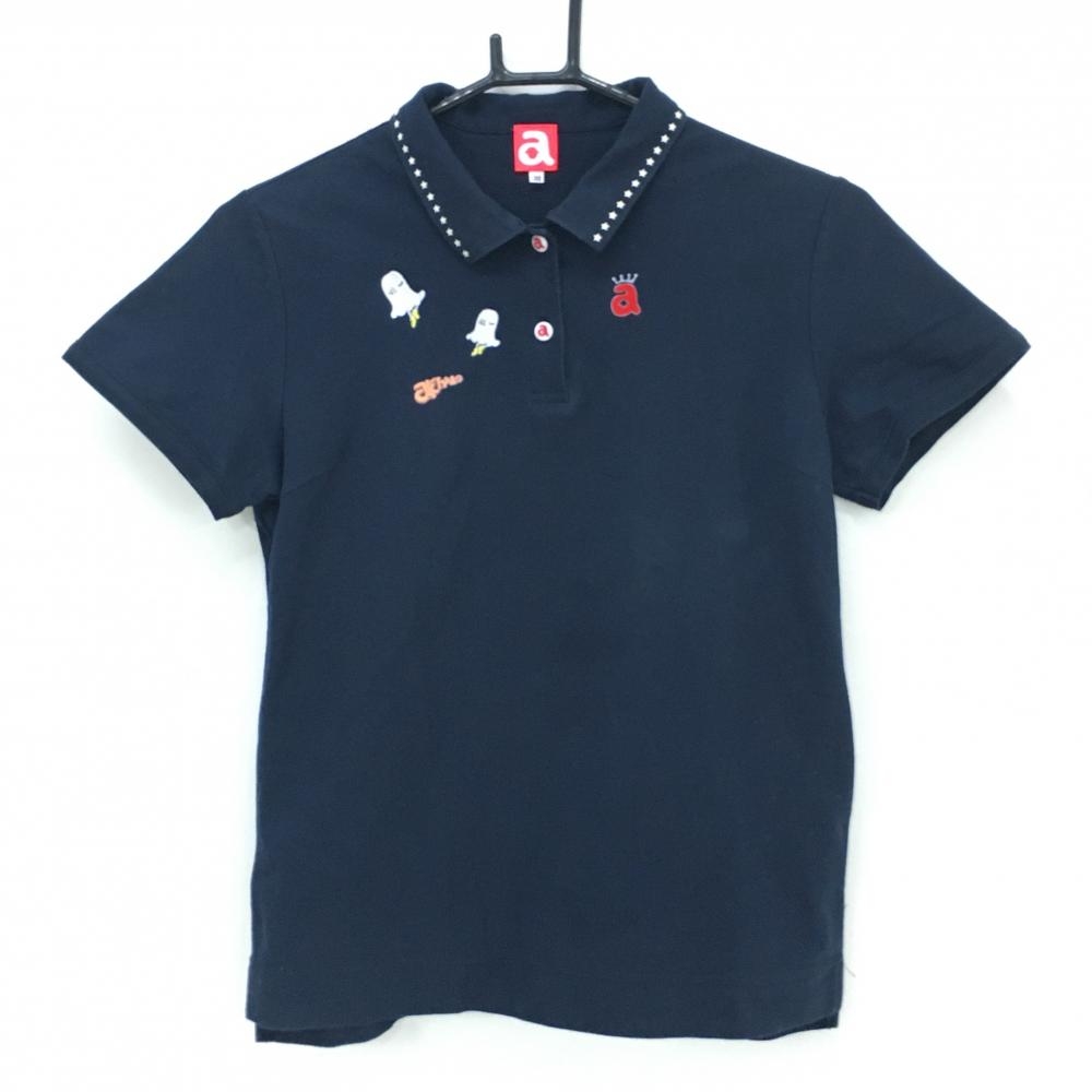 アルチビオ 半袖ポロシャツ ネイビー 襟星プリント  レディース 38(M) ゴルフウェア archivio