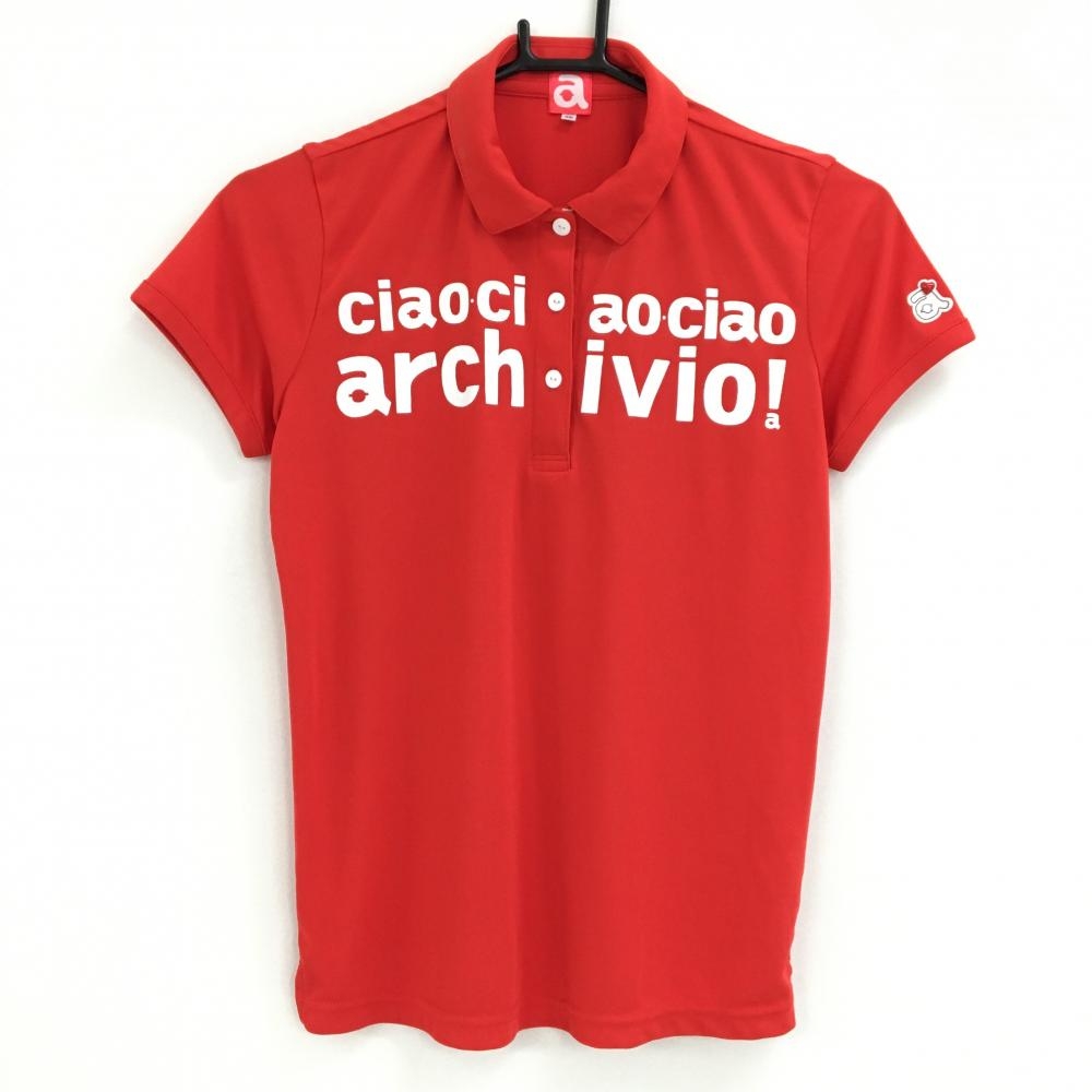 アルチビオ 半袖ポロシャツ レッド×白 プリント プリントにヒビ  レディース 36(S) ゴルフウェア archivio