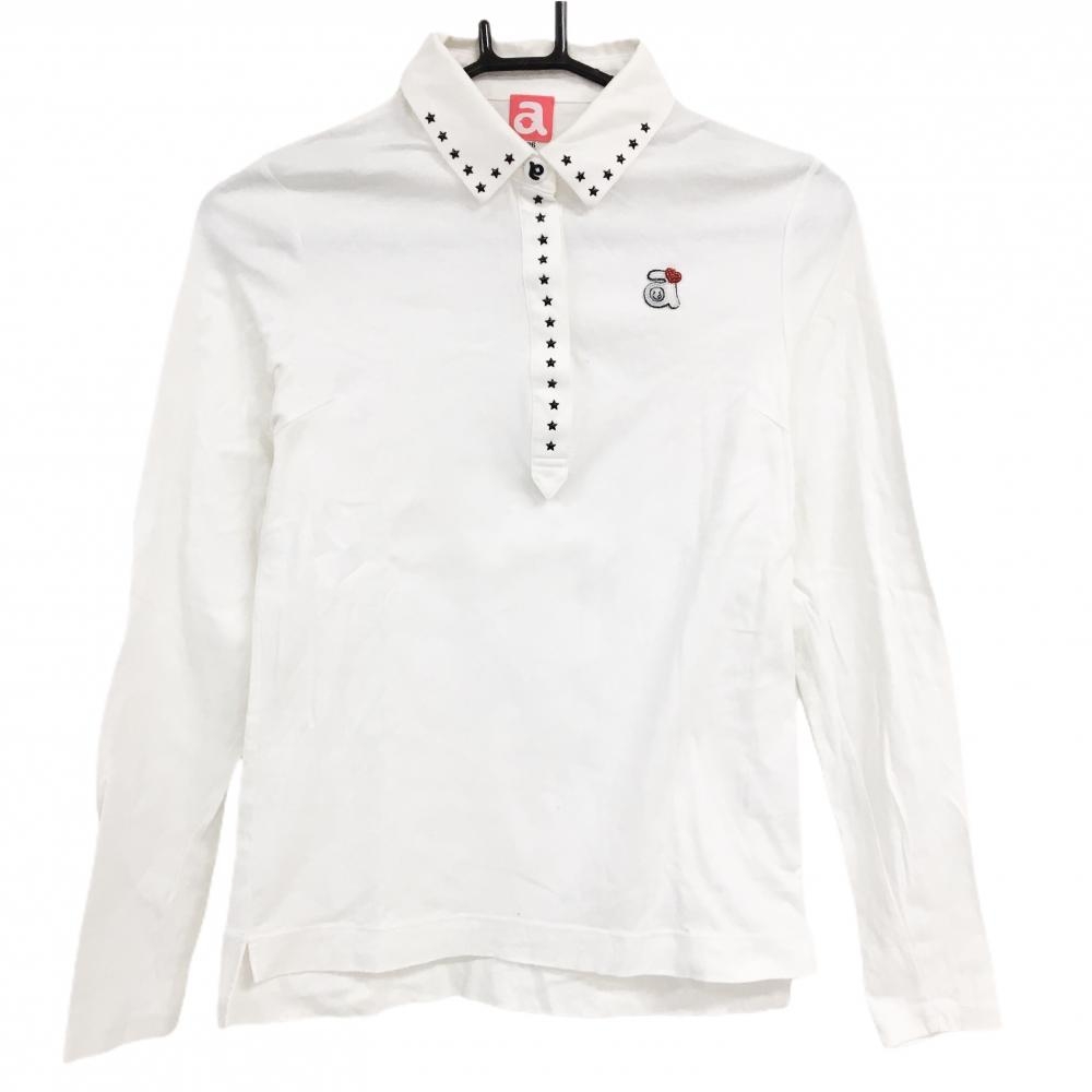 アルチビオ 長袖ポロシャツ 白 襟・前立て星リベット スナップボタン レディース 36(S) ゴルフウェア archivio