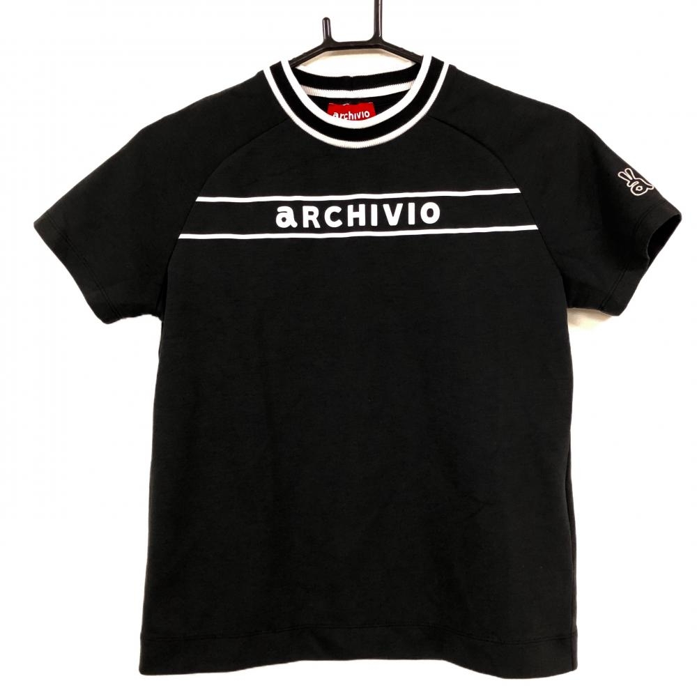 【超美品】アルチビオ Tシャツ 黒×白 ネックライン 胸ロゴプリント レディース 38(M) ゴルフウェア archivio