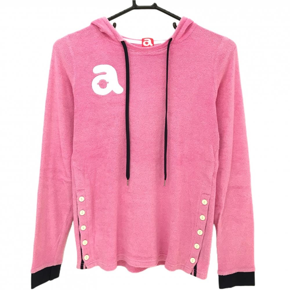 【美品】アルチビオ フード付長袖Ｔシャツ ピンク パイル地 レディース 36(S) ゴルフウェア archivio