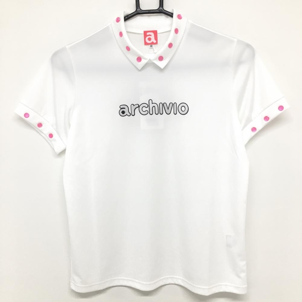 【新品】アルチビオ 襟付き半袖シャツ 白×ピンク 吸水 制電 防汚 レディース 38 ゴルフウェア archivio