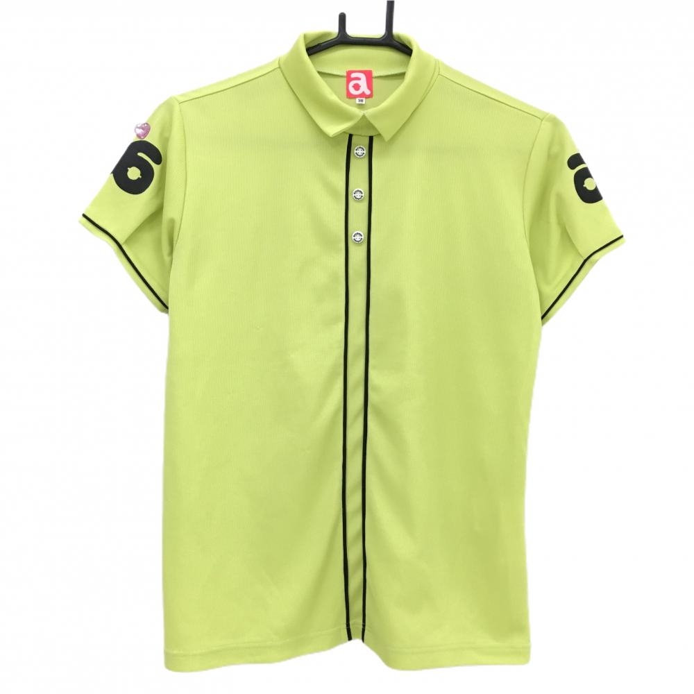 アルチビオ 襟付半袖シャツ ライトグリーン×黒 飾りボタン レディース 38(M) ゴルフウェア archivio