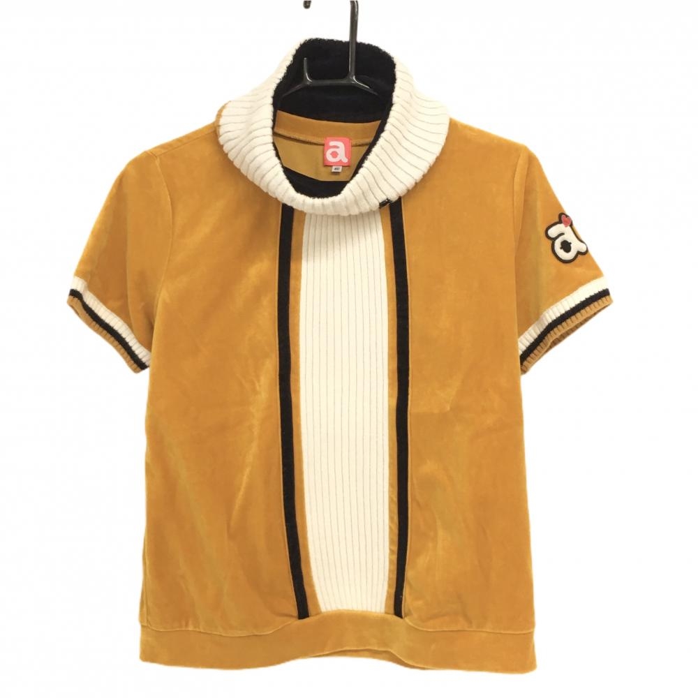 アルチビオ ネックウォーマー付半袖シャツ オレンジ系×白 起毛 一部ニット レディース 40(L) ゴルフウェア archivio