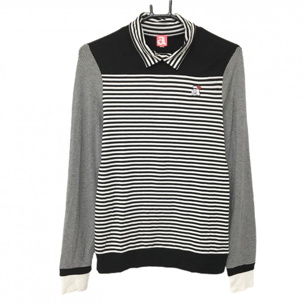 アルチビオ 襟付き長袖シャツ 白×黒 ボーダー 胸ロゴ  レディース 38(M) ゴルフウェア archivio