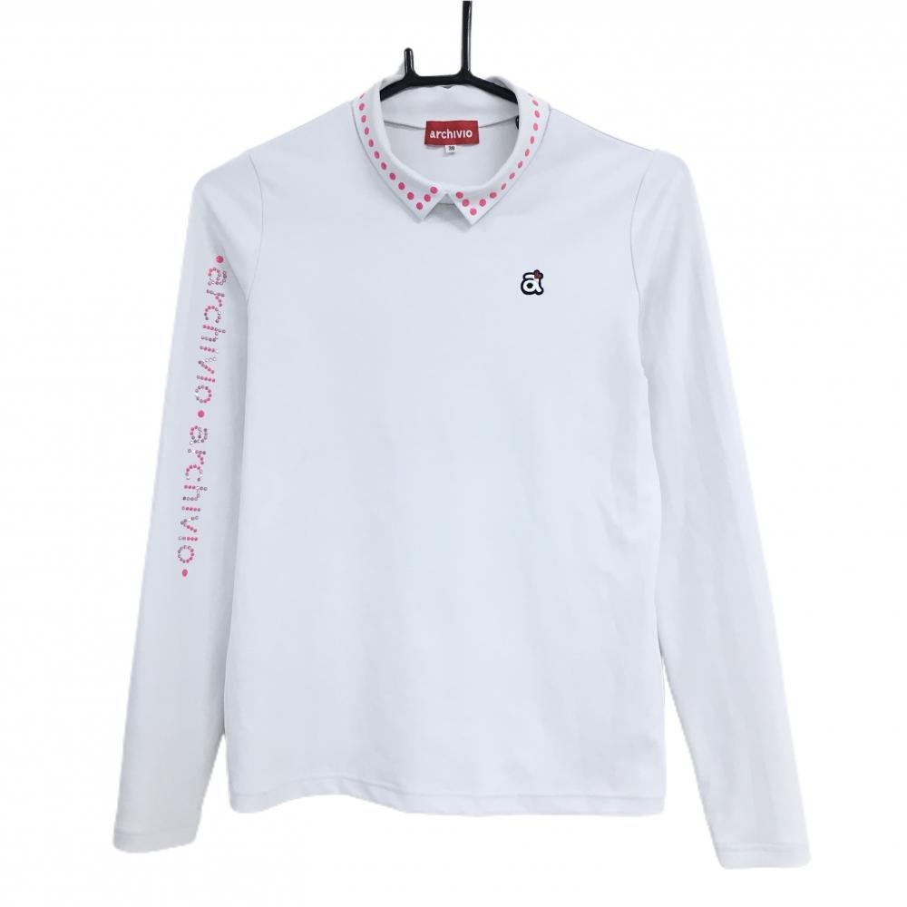 アルチビオ 襟付き長袖シャツ 白×蛍光ピンク スタッズロゴ  レディース 38(M) ゴルフウェア archivio