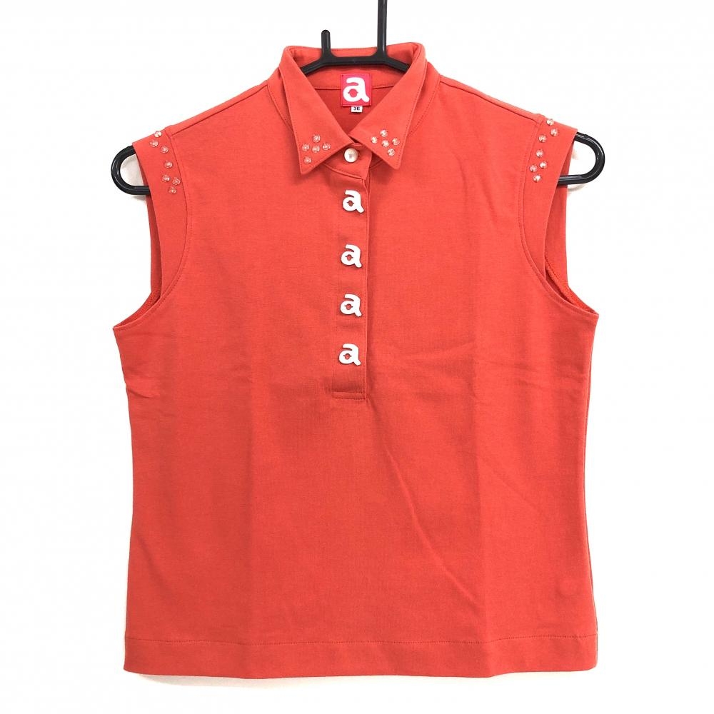 アルチビオ ノースリーブポロシャツ オレンジレッド 前立てロゴ レディース 36(S) ゴルフウェア archivio