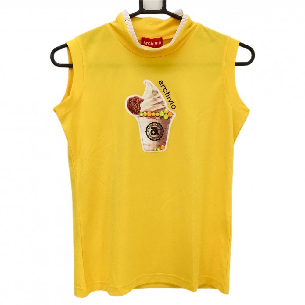 【新品】アルチビオ ノースリーブハイネックシャツ イエロー フロントアイスクリーム柄  レディース 36(S) ゴルフウェア archivio