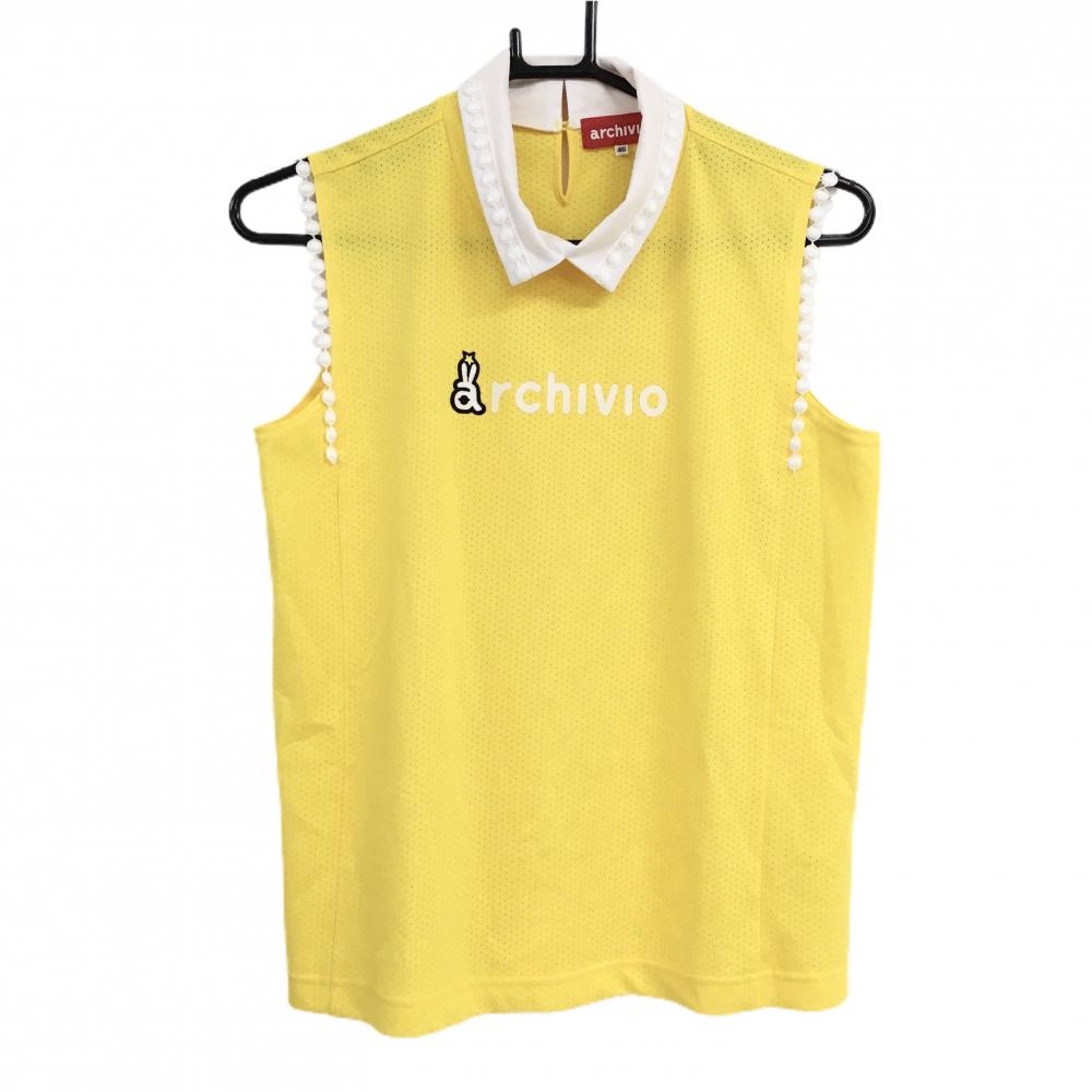 【美品】アルチビオ ノースリーブポロシャツ イエロー×白 メッシュ調  レディース 40(L) ゴルフウェア archivio