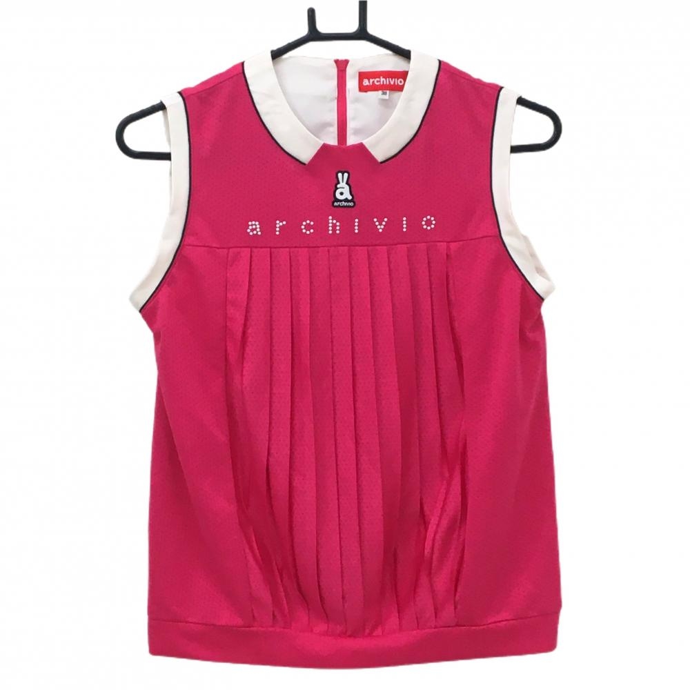 【超美品】アルチビオ ノースリーブシャツ ピンク×白 メッシュ生地  レディース 38(M) ゴルフウェア archivio