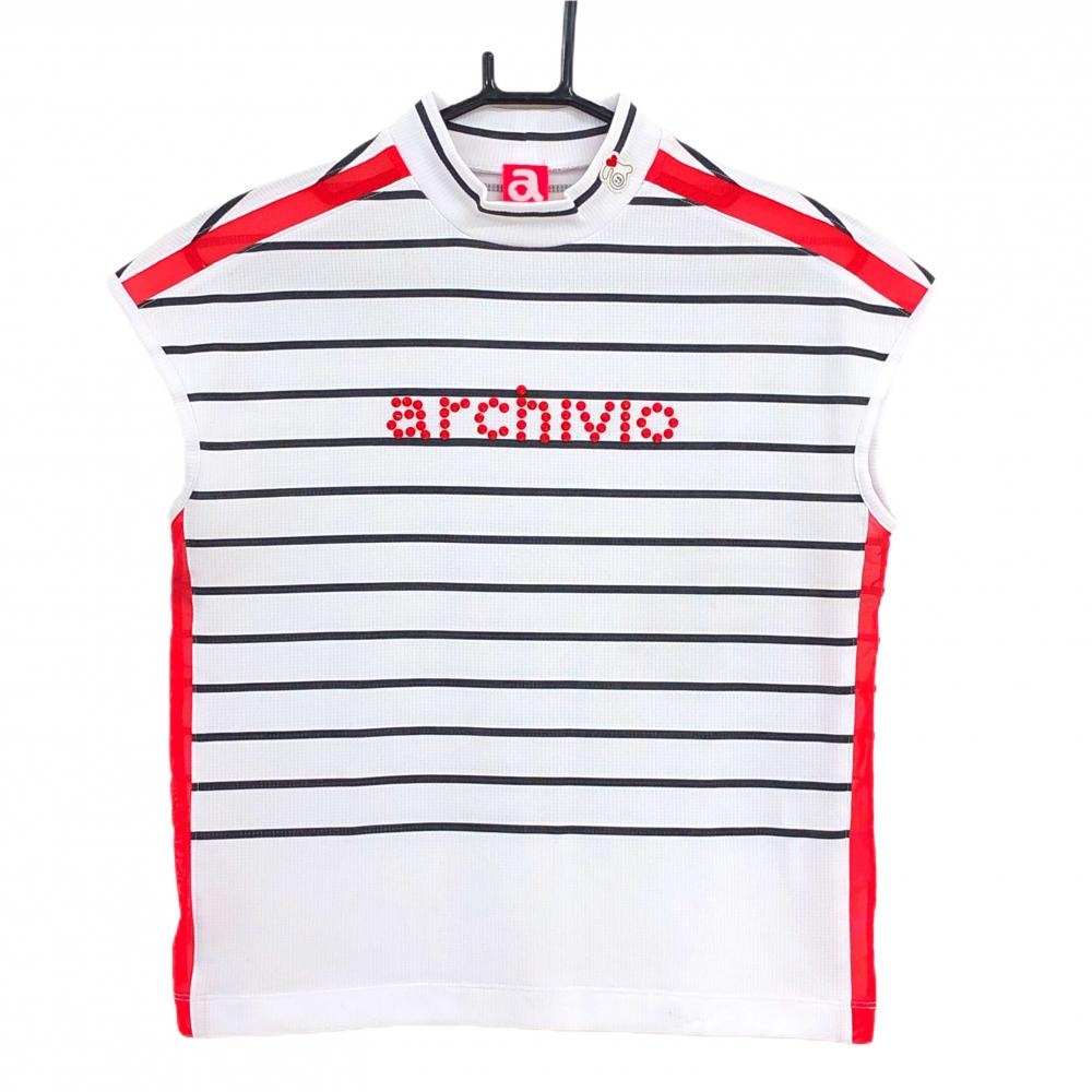 アルチビオ ノースリーブシャツ 白×黒 ボーダー 一部メッシュ レディース 38(M) ゴルフウェア archivio