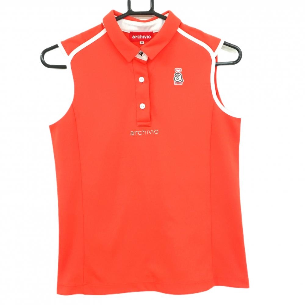 【美品】アルチビオ ノースリーブポロシャツ レッド系×白 ラバーロゴワッペン レディース 38(M) ゴルフウェア archivio