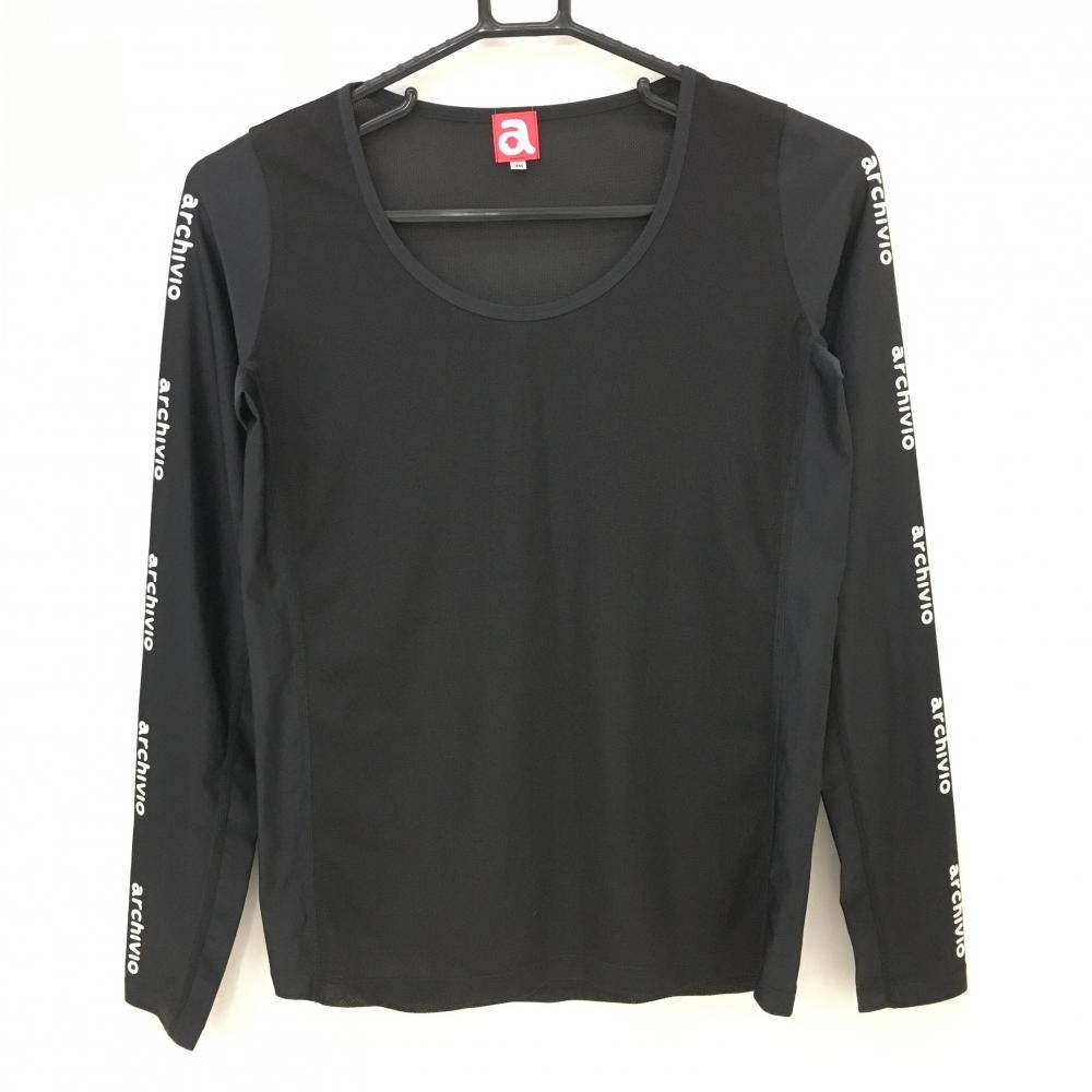 【超美品】アルチビオ インナーシャツ 黒 一部メッシュ 袖ロゴ レディース 38 ゴルフウェア archivio
